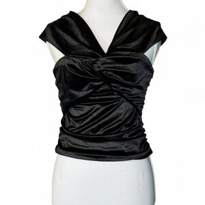 WAYF Black Velvet Draped Ruched Sleeveless Top (S) NWT